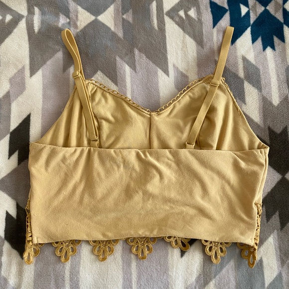 Lace Trim Mustard Yellow Crop Top - Picture 2 of 2